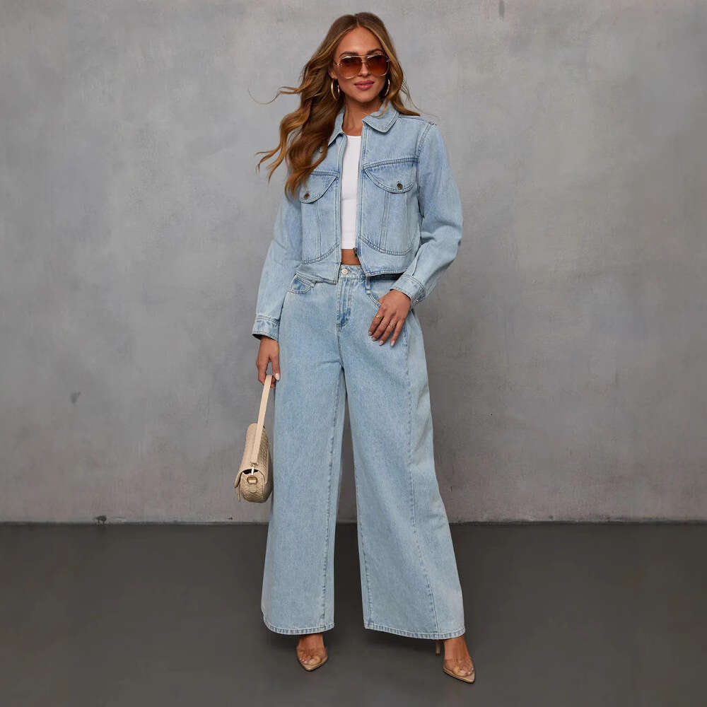2025 Spring Fashion Casual Loose Women's Denim Jacket and Pants Set 8978