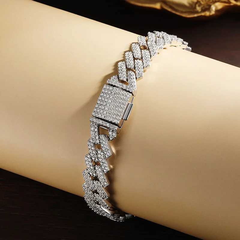 KNOBSPIN 8mm Moissanite Cuban Bracelet Full Diamond GRA Certified Solid s925 Silver 18k White Gold Cuban Bracelets for Women Men W250526