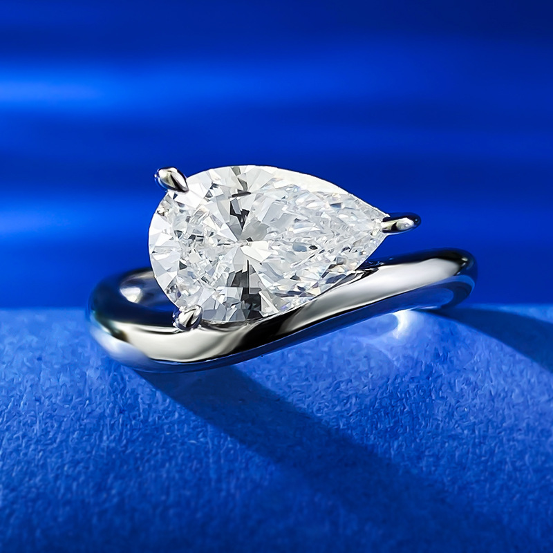 Brand Wedding Rings Luxury Jewelry Solitaire Pure Designer 100% 925 Sterling Silver Water Drop Large White Moissanite Diamond Party Lady Bridal Ring F