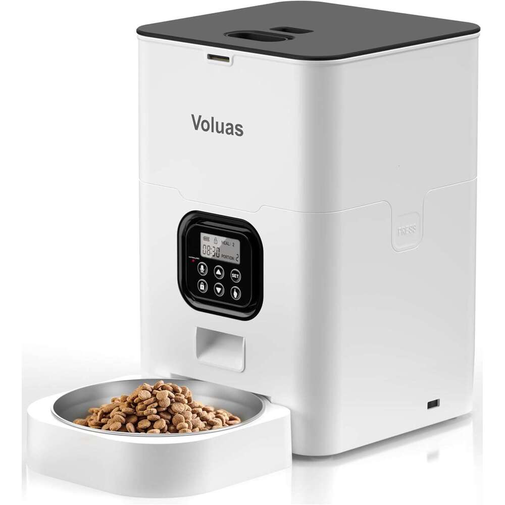 VOLUAS Automatic Cat Feeders - Timed Pet Feeder for Cats and Dogs with Dry Food Dispenser, Desiccant Bag, Programmable Portion Control, 4 Daily Meals,