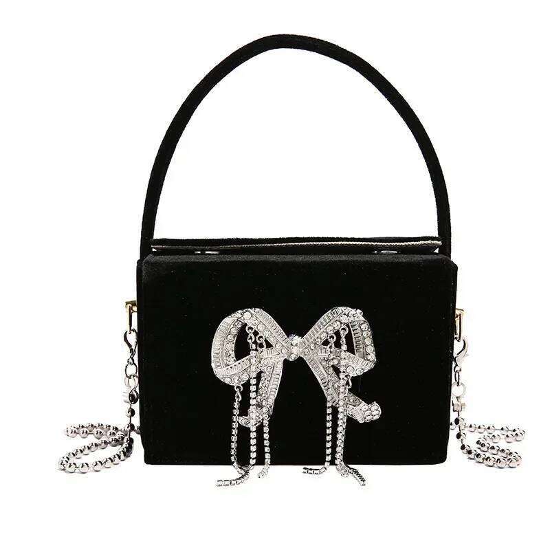 Bow Rhinestone Evening Women Clutch Shoulder Crossbody Bag Purse Box Flap Handbag For Wedding Party Tote