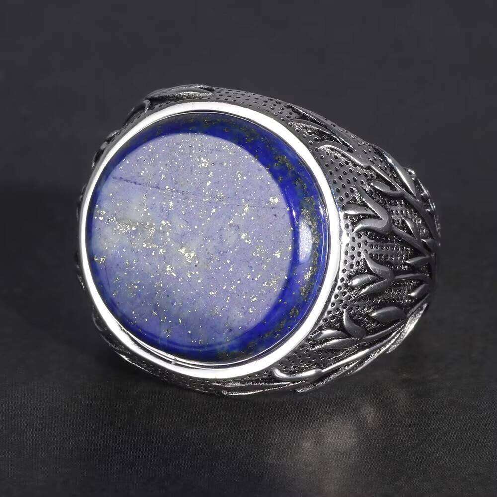 Genuine Solid Sterling Sier Men Natural Lapis Lazuli Tree Branches Engraved Turkish Finger Rings Man Ring