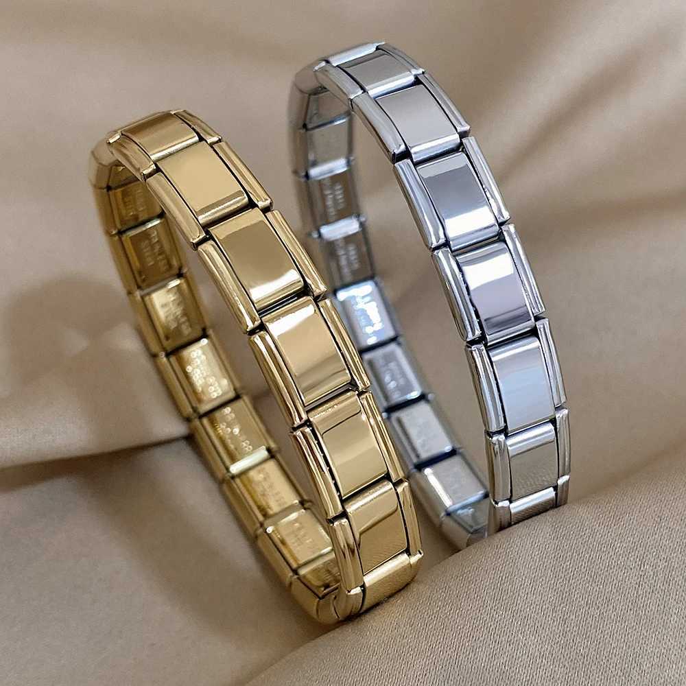 Gold Color Square Tightness Elastic Stainless Steel Bracelet Bangle for Women New Vintage Waterproof Jewelry Gifts Accessories W250526
