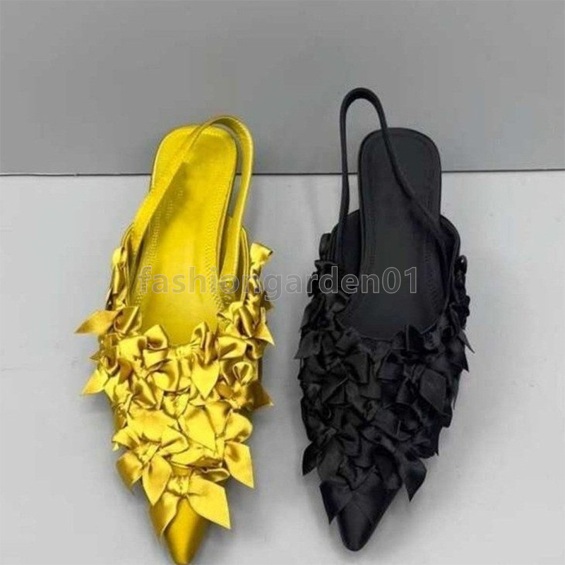 loafers womens ballet flats heels bowknot dress shoes summer slingbacks designer sandals fashion luxury satin face pointed toe sandals size 35-40