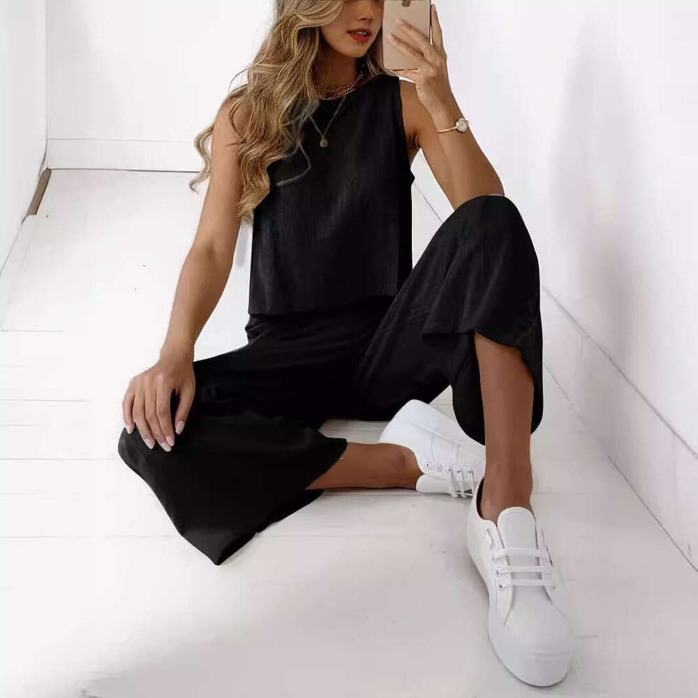 2025 New Cotton Linen Women's Summer Casual Sleeveless Top Wide-leg Pants Two-piece Set