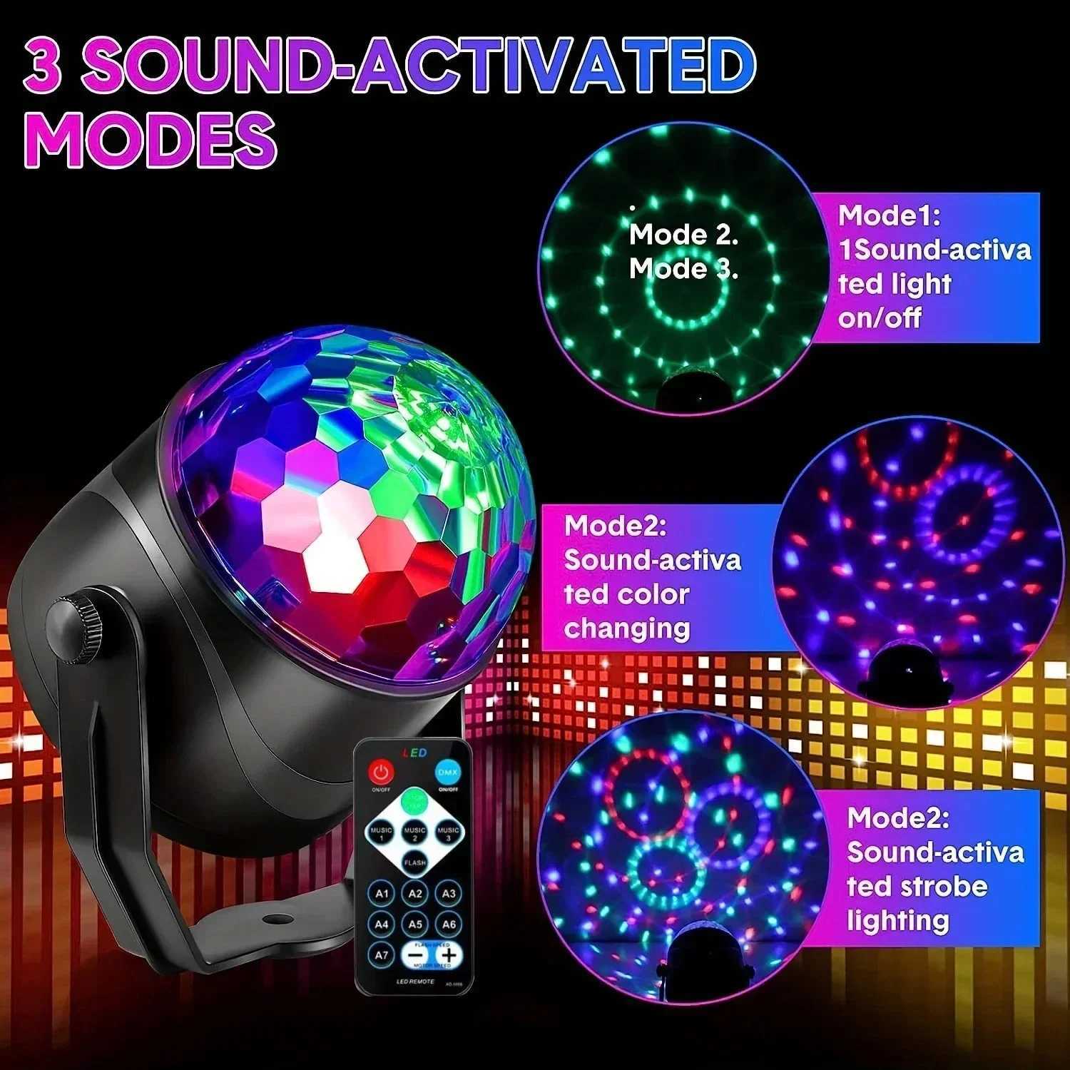 Christmas LED Stage Disco Light Rotating DJ Ball Strobe Remote Sound Control Magic Dance Car Gift Party Club RGB Show Lamp XJ250527