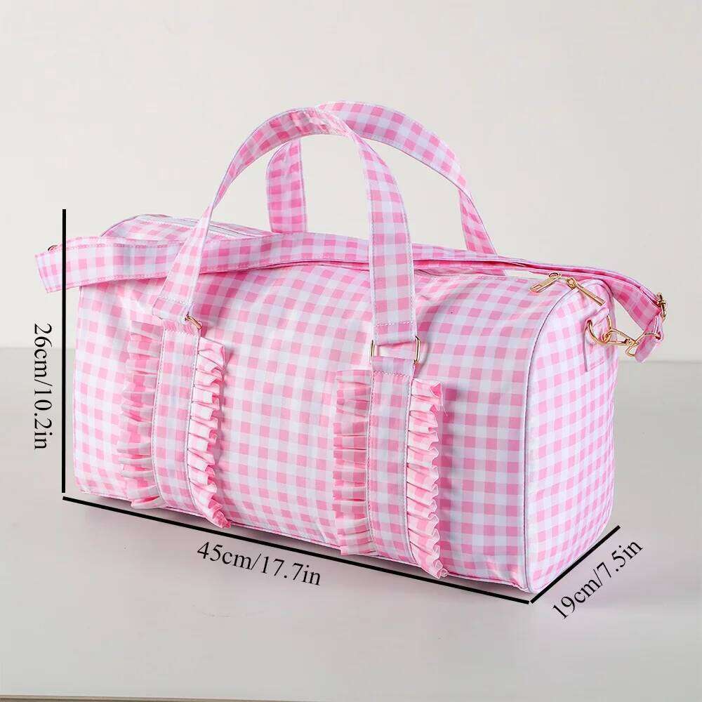 Gingham Ruffle Duffle For Girls Personalized Kids Overnight Dance Bags Monogrammed Toddler Travel Bag Weekend