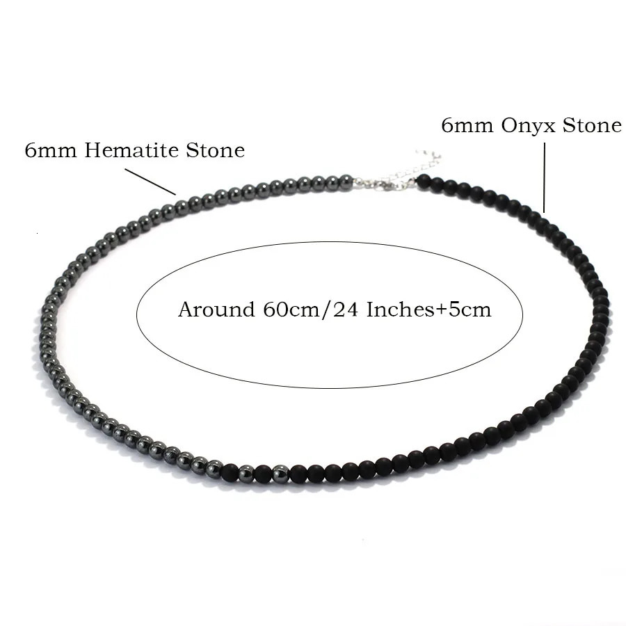 Stylish 6mm Stone Healing Necklace For Men 24 Inches Long Collar Stainless Steel Buckle Black White Yin Yang Bicolor Colar Gift 250522