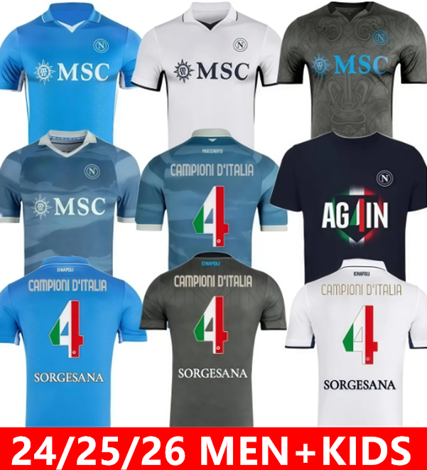 2025 26 LUKAKU NaPoLi Soccer Jerseys KVARATSKHELIA DI LORENZ0 Maglietta da calciatore 24 25 SSC Naples Player Vest Training Football shirts Kids Kits sets