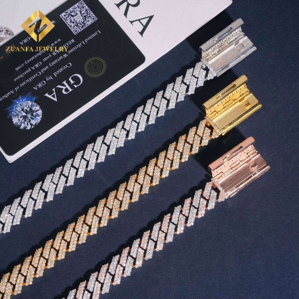 Pass Dia Tester 12mm Cuban Link Chain Men's Jewelry Sier Gold Plated Hot Sale 2 Rows Moissanite Necklace
