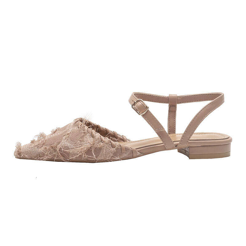 2025 Summer New K Versatile French Genuine Leather Single Shoes Fairy Style Pointed Flat Closed Toe Sandals for Women