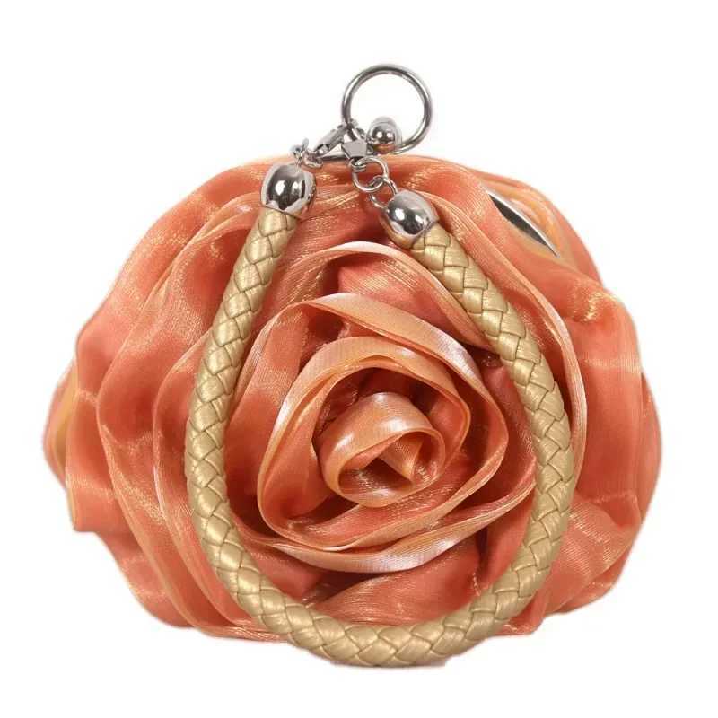 Sweet 3D Rose Flower Purses Women Silk Bridal Wedding Evening Bag Cute Mini Round Hand Bag for Prom Party Small Coin Bag W250527