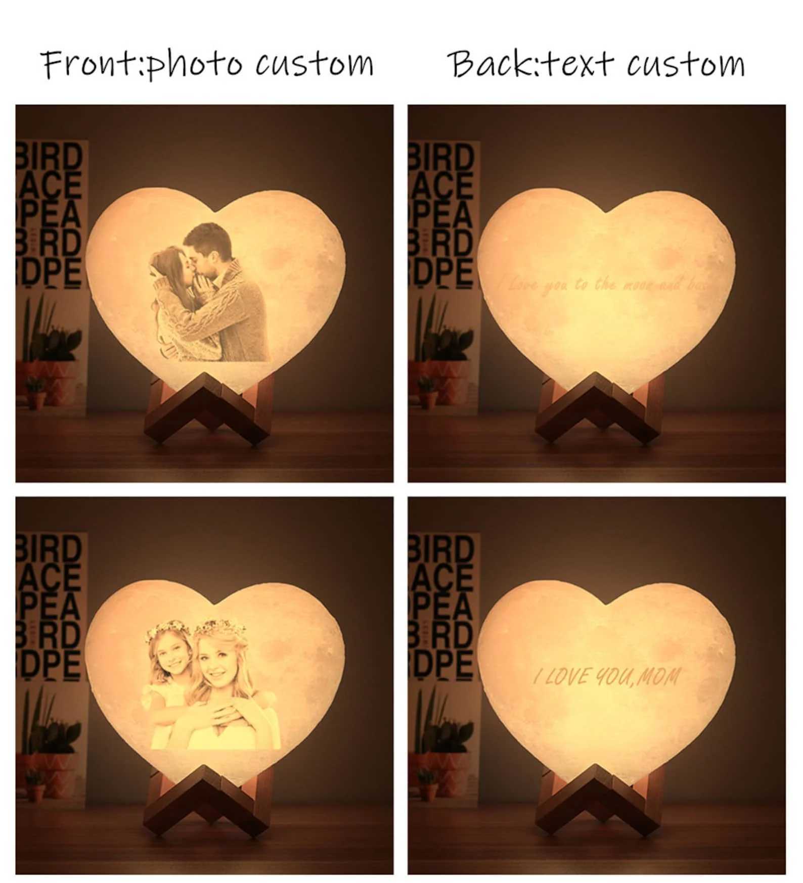 Customized Moon Lamp with Photo Text Heart Shape 3D Printed Moon Night Light Personalized Gifts for Birthday Father Mothers Day XJ250527