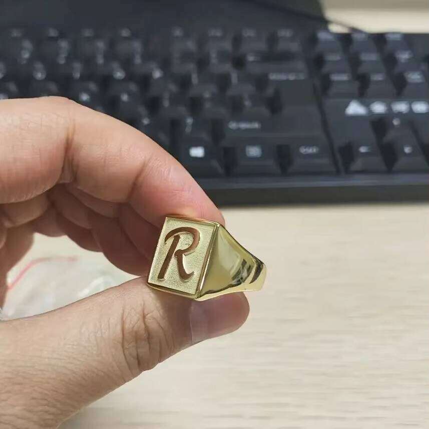 Gold Plated 3D Men Accept Customer'S 17mm Square Solid Sier Ring for Boyfriends Husband Friends