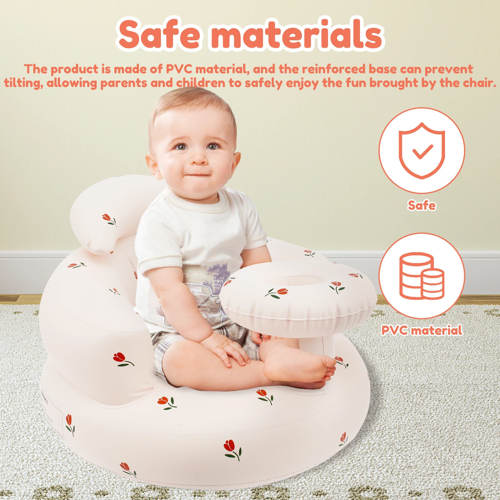 Inflatable Baby Seat Breathable Chair Portable Blow Up Infant Safe Floor for 324 Months 250527