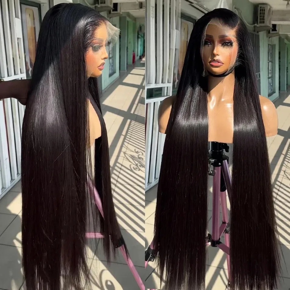 300 density 13x4 HD Transparent Straight Lace Frontal Human Hair Wigs 30 34 Inch 13x6 Lace Front Wig PrePlucked synthetic For Women