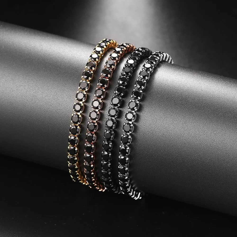 Hippie Black Crystal Tennis Bracelet for Men Steampunk Adjustable Zircon Womens Bangle Chain on The Hand Hip Hop Trendy Jewelry W250526