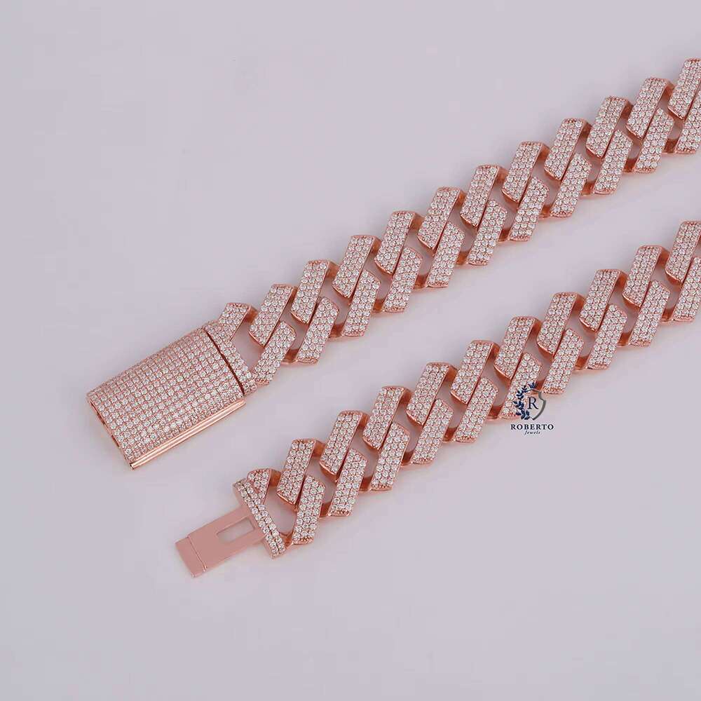 VVS Moissanite Cuban Link Chain 18mm Sterling Sier Iced Out Mens Necklace Pass Dia Tester