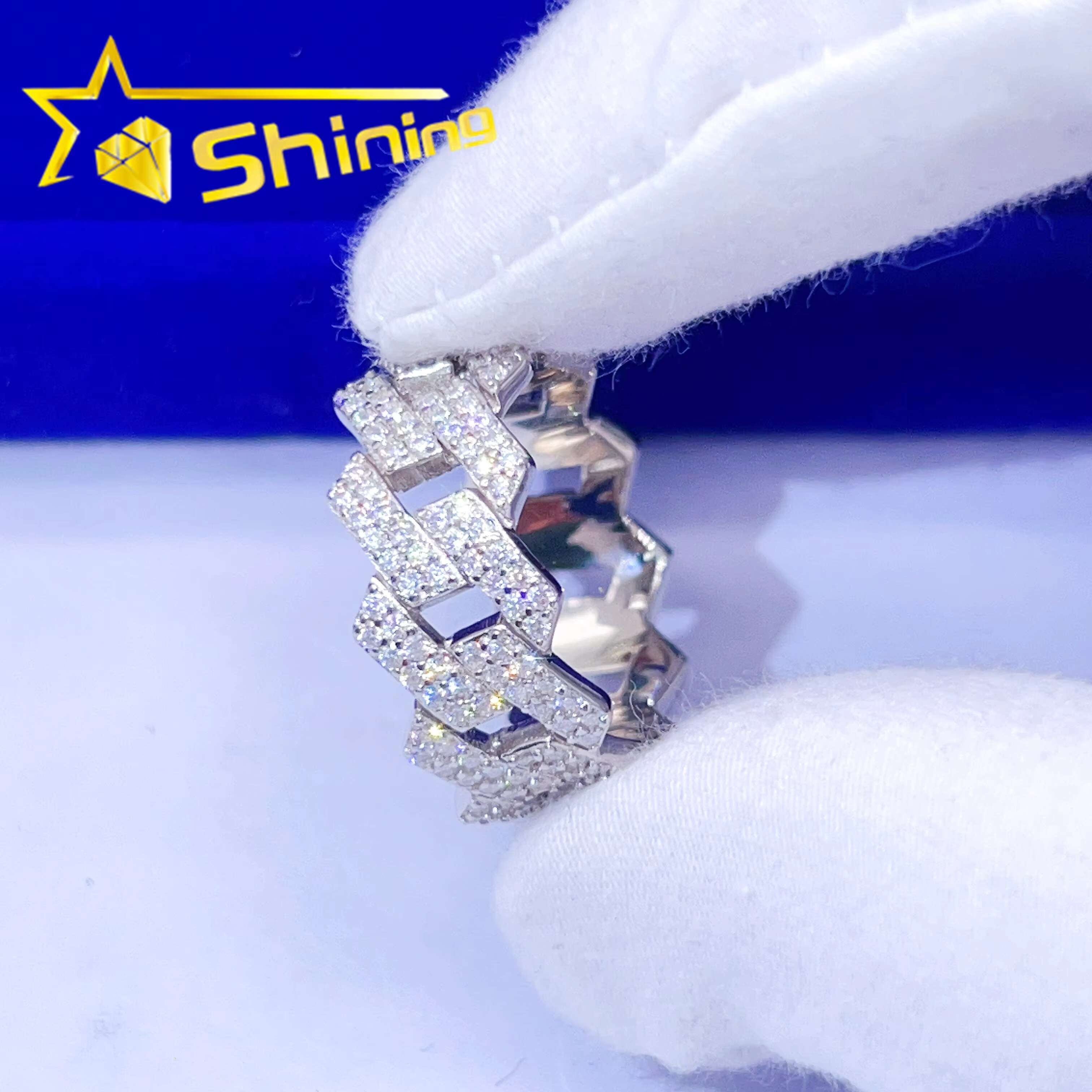 Wholesale Price Sterling Silver S925 Fashion Cuban Link Design Hip Hop Ring Iced Out D-VVS Moissanite Diamond Men Ring