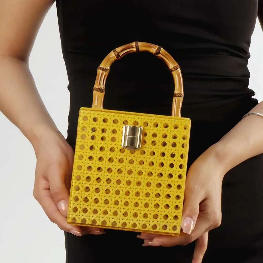 2025 Summer Crochet Bamboo Handle Clutch Purse Bag Wedding Bridal Bags For Women