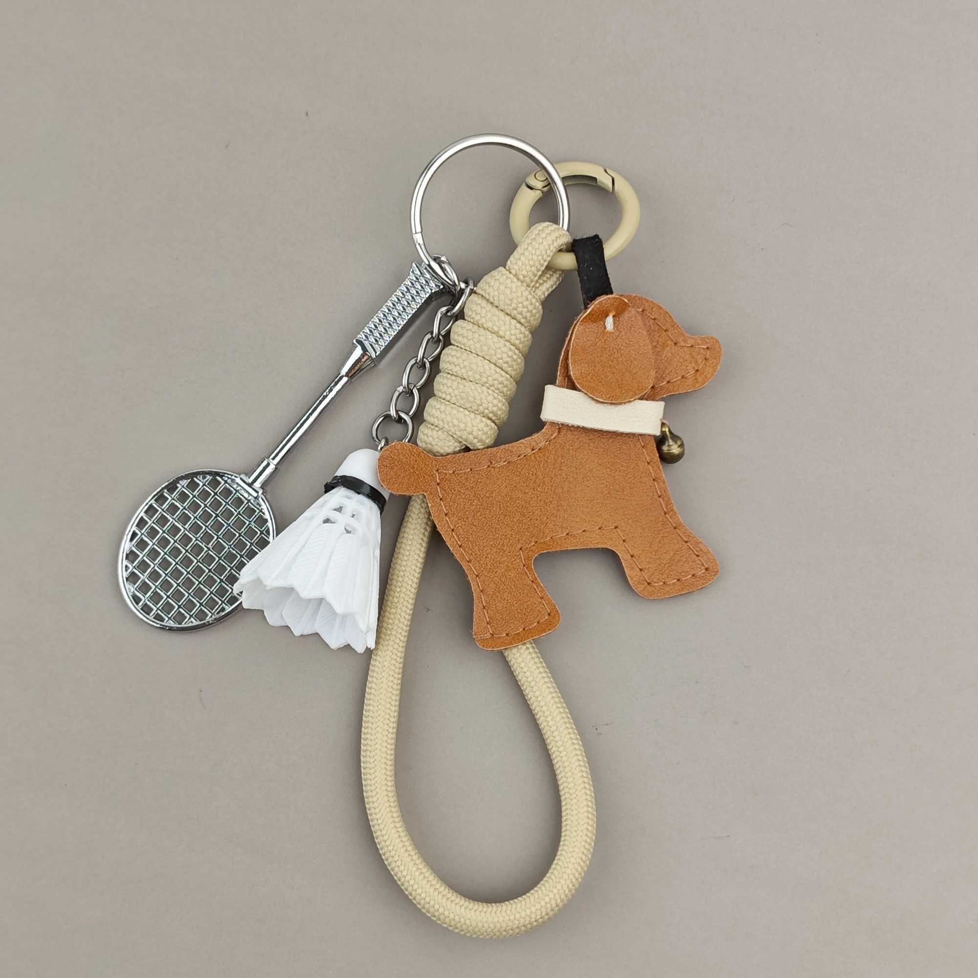 Cartoon Cute Leather Dog Bag Charm Tennis Golf Ball Badminton Pendant For Handbags Creative Fashionable Keychain Accessories W250526