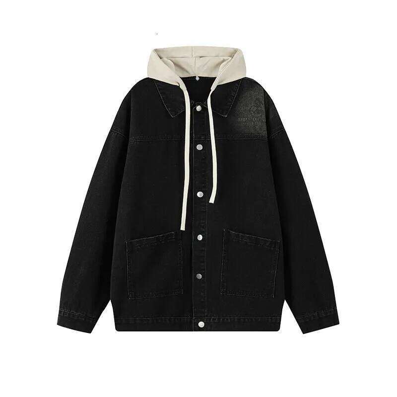 New Street Style Denim Jacket Hoodie For Men Ing Single Breasted Hoodies Slim Fit Coat Jean Jackets Streetwear