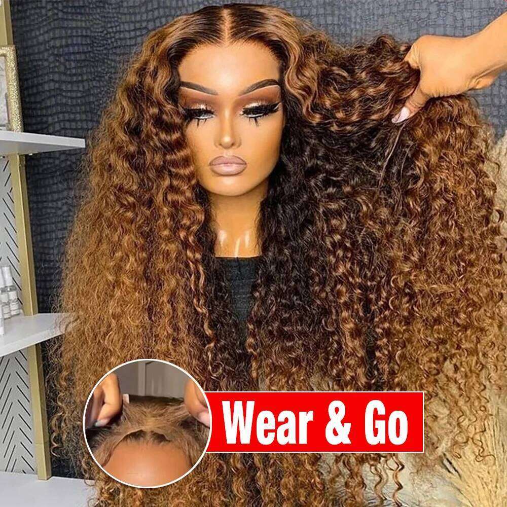 Highlight 13x6 Hd Frontal 6x4 Glueless Human Hair Pre Cut Ombre Curly Wigs 13x4 Lace Wig 200%