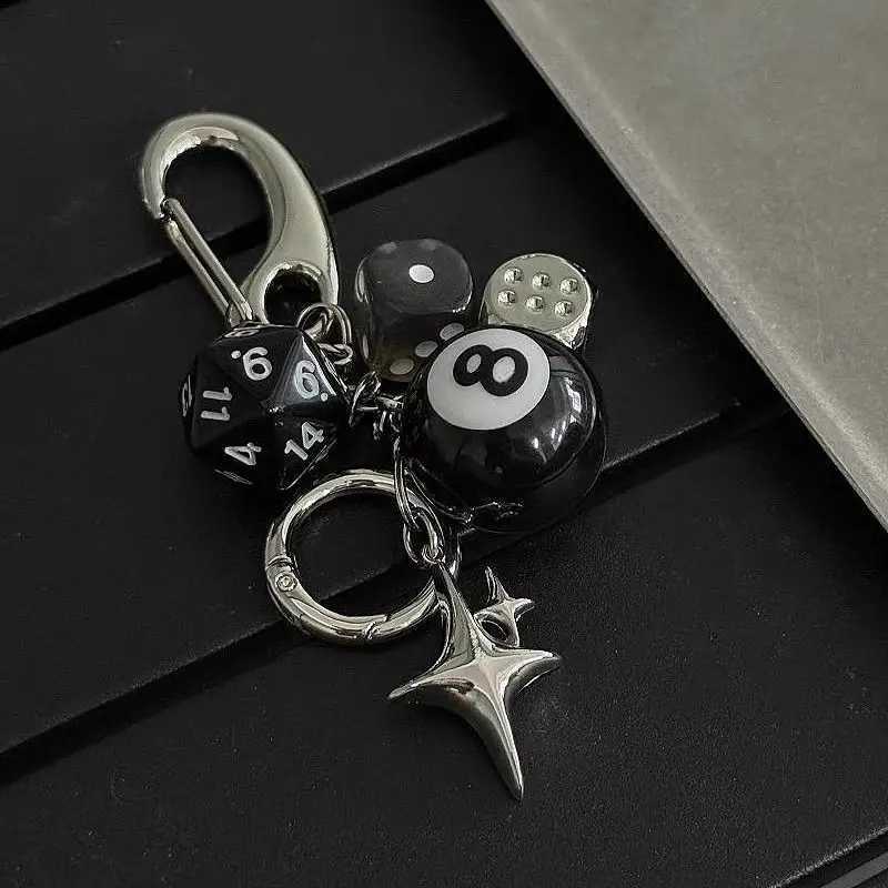 Hip Hop Black Dice Billiards Keychain Y2K Pink Lucky Dice Starburst Pendant Bag Charms Hangings Punk Cool Ornament Accessories W250526
