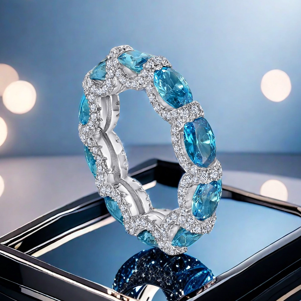 S925 sterling silver circular setting with elliptical diamonds, imitation high-carbon diamond band ring, fashionable and unique ring, pendant dual-use