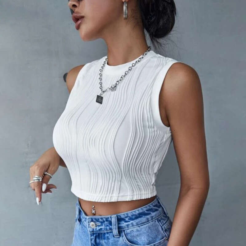 New 2025 Summer Women's OL Style Sleeveless Round Neck Slim Fit Tank Top