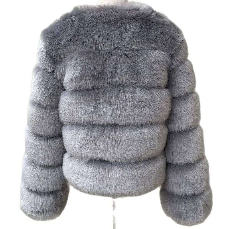 HJQJLJLS Long Sleeve Faux 2021 Winter Women Fashion Thick Warm Fuzzy Coat Outerwear Female Gray/Black Fake Fur Jacket