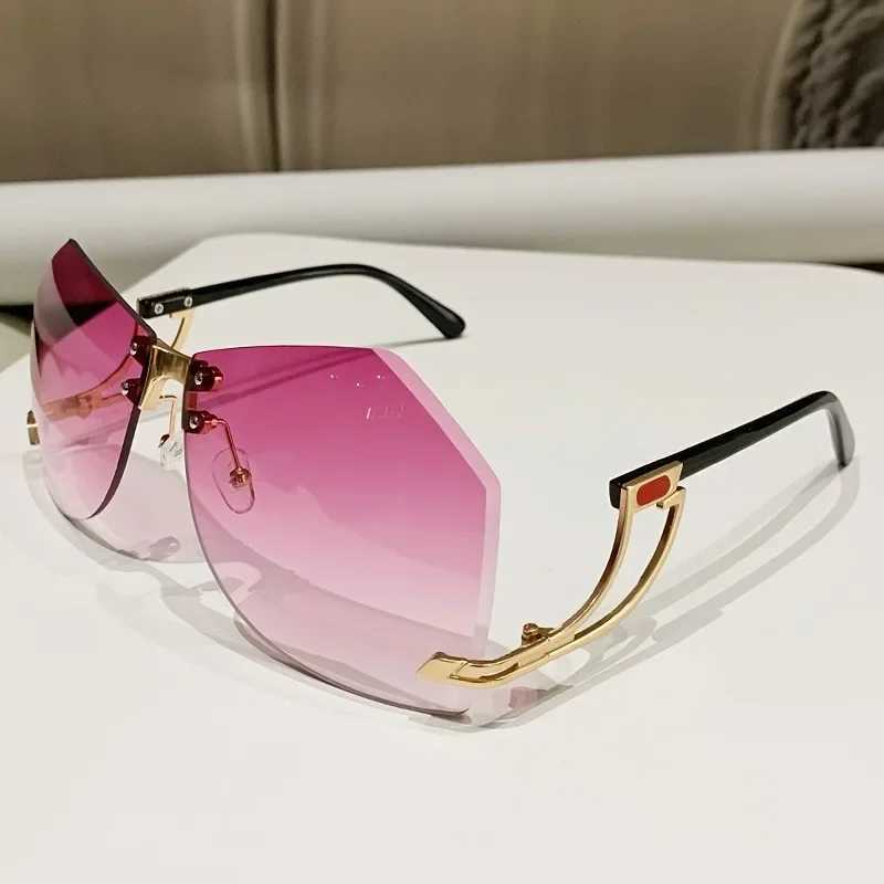 2025 New Irregular Rimless Sunglasses Women Brand Designer Alloy Frame Oversize Gradient Sun Glasses Fashion Female Clear Shades Z250527