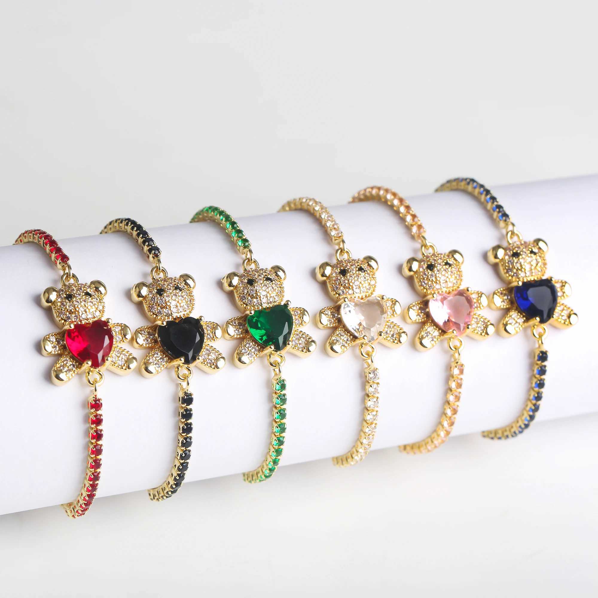 INS Cute Teddy Bear Bracelet For Women Cz Crystal Animal Bracelet High Quality For Engagement Party Gift Wholesale Daily Wear W250526