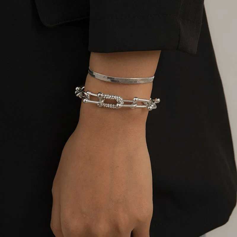 New Extendable Gold Color Metal Bracelet for Women Girls Snake Chain Hoop Link Ins Style Bracelet Jewelry Set W250526