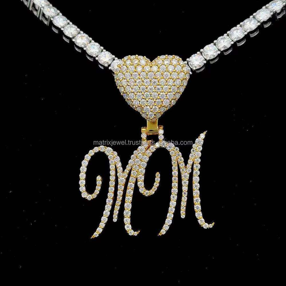 Double Letter Pendant VVS moissanite Studded dia premium quality Moissanite pendant with custom heart shape bail