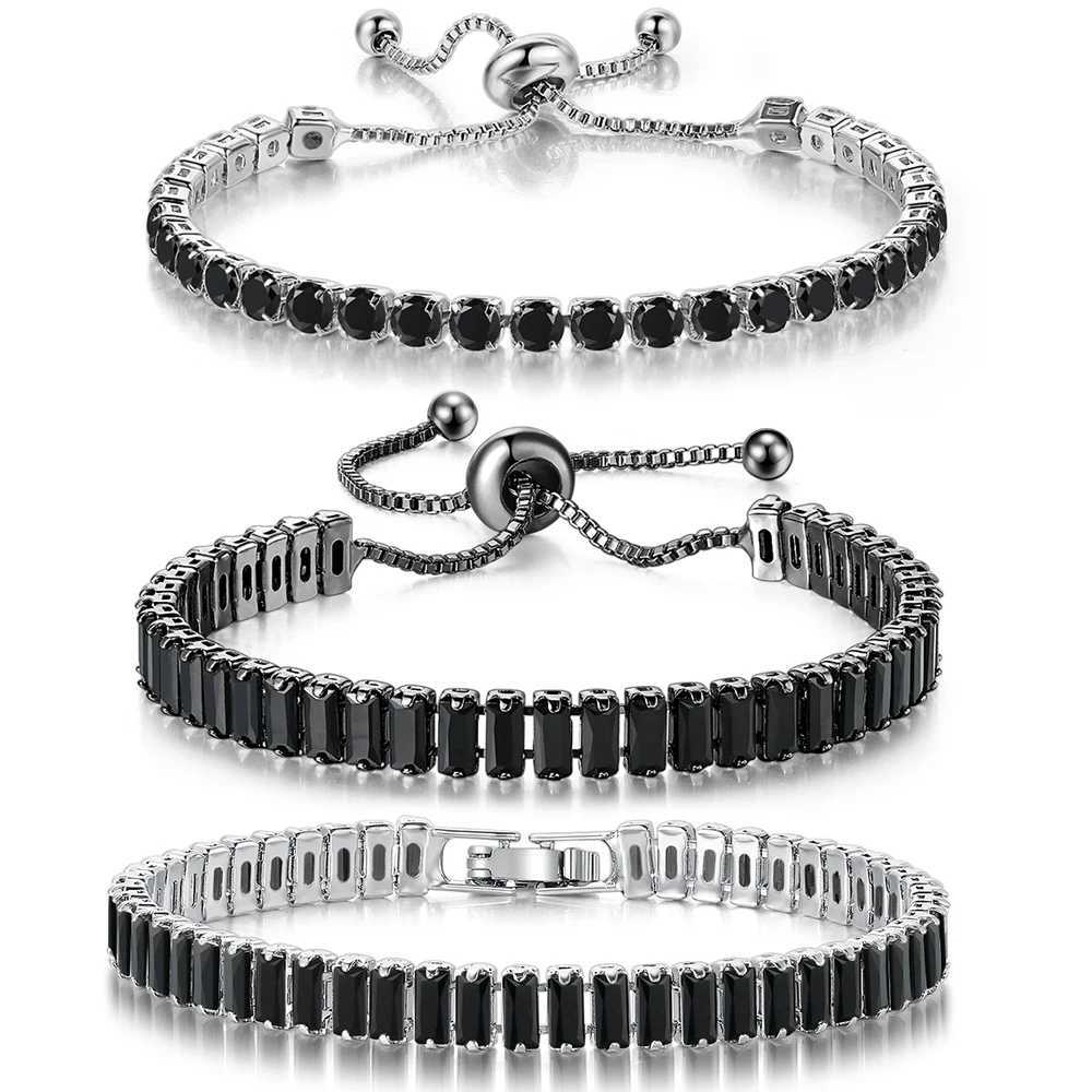 Hippie Black Crystal Tennis Bracelet for Men Steampunk Adjustable Zircon Womens Bangle Chain on The Hand Hip Hop Trendy Jewelry W250526