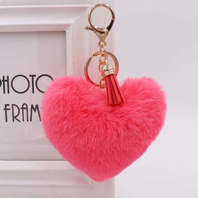 Cute Fluffy Heart Fur Ball Tassel Keychain For Women Faux Rabbit Pompom Car Pendant Keyring Holder Charm Bag Girl Party Gift W250526