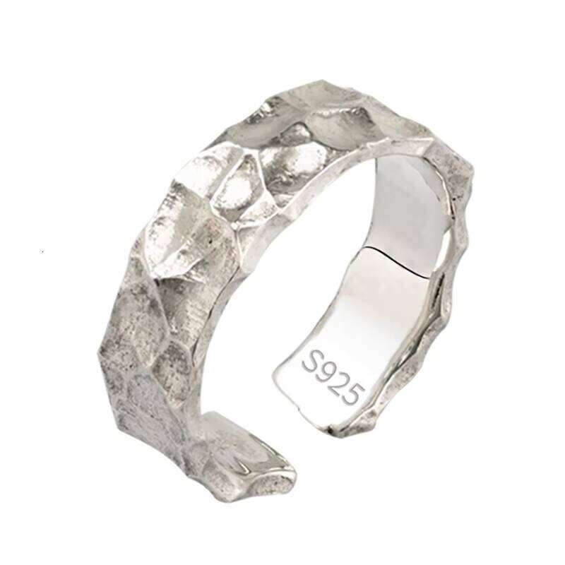 Real Sterling Sier Mens Rings Open Type Hammer Pattern Retro Punk Jewelry