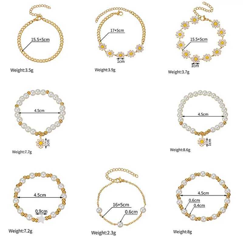 Trendy Fashion Daisy Bracelet Imitation Pearl Gold-Plated Beads For Women Baby Stainless Steel Handmade Bangle Jewelry Gifts W250526