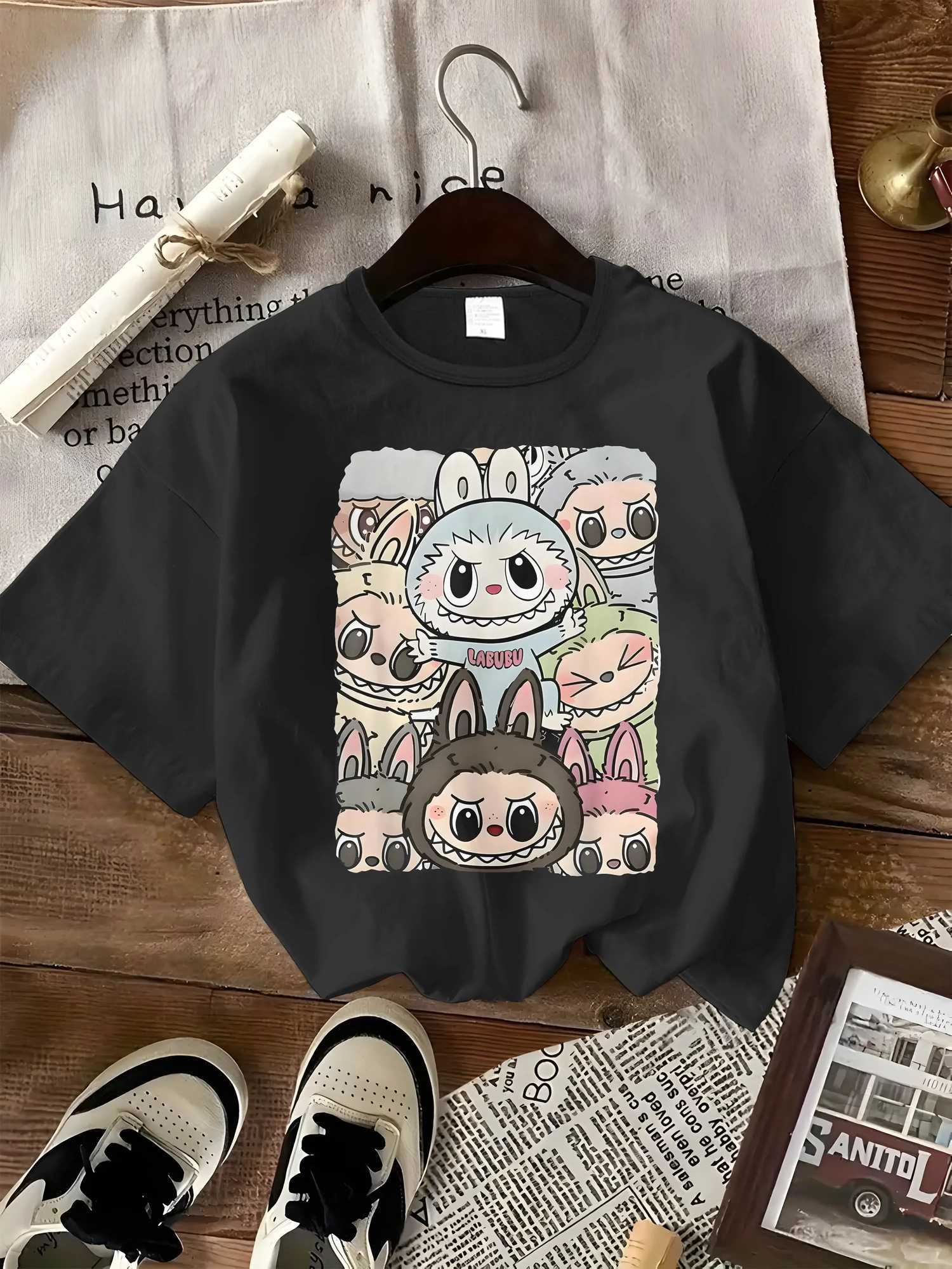 Cute Labubu Design T-shirt With A Classic Labubu Pose Is Suitable For Womens Casual Sportswear Perfect For All Seasons harajukuT250527