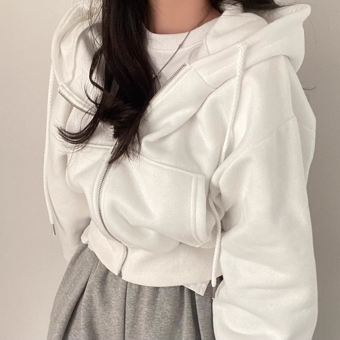 SLL2507 style loose hooded sweater jacket for women autumn and winter new style INS small short versatile long-sleeved top