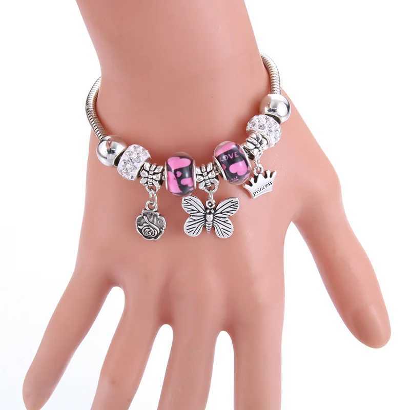 New Hot Charm Bangle Lobster Buckle Snake Chain Beaded Bangles For Women Summer Romantic Gift Fashion Butterfly Bracelet Jewelry W250526