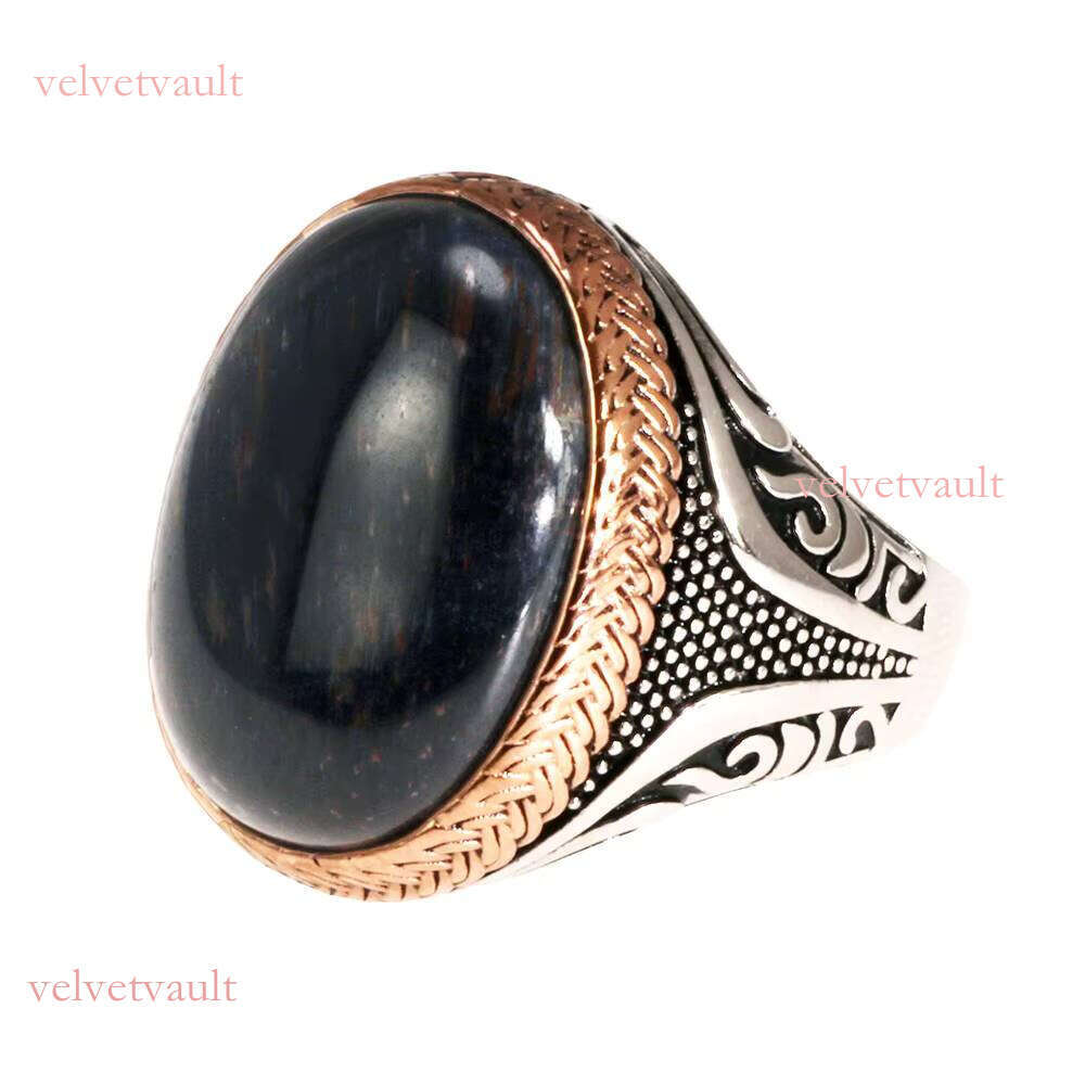 Islamic Religious Muslim Ring for Men Sterling Sier Turkish Double Swords Natural Blue Tiger Eye Punk Wholesale Jewelry