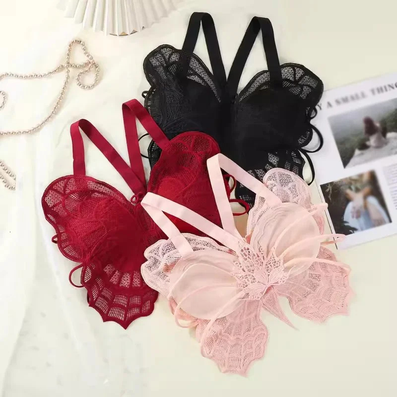 Womens Camisole Lace Butterfly Slim-Fit Sexy Exposed Umbilical Cord Chest Pad Pure Desire Top 250523