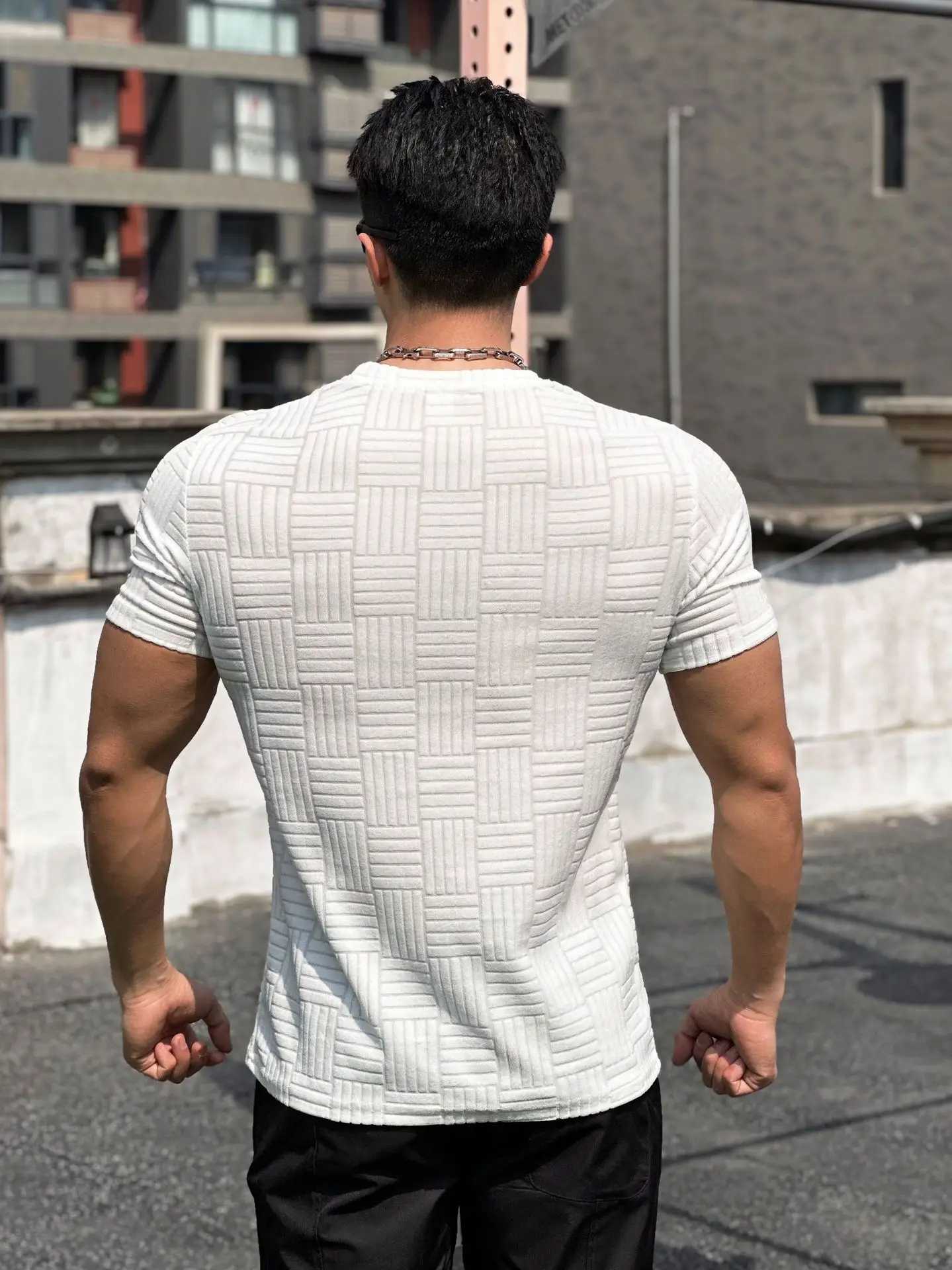 Spring And Summer New Muscle Sports Semi-Tight Fitness Short Sleeve Mens Basketball Running Training Terry Cloth Sports T-Shirt Z250527