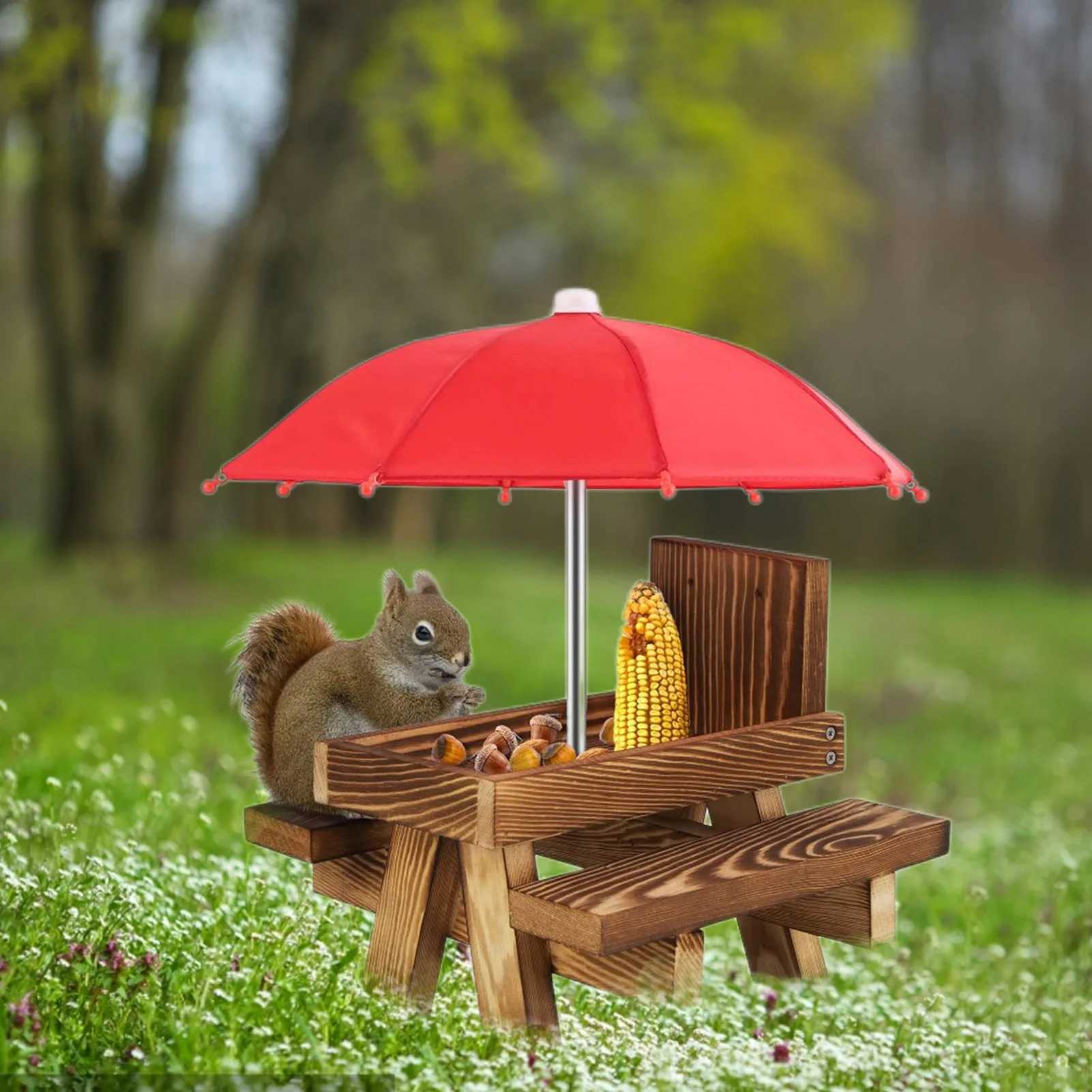 Squirrel Picnic Feeders For Outside Natural Squirrel Bench Feeding Table With Corn Cobs Holder For Backyard Garden C250527