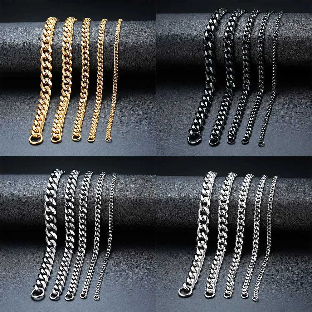 New 3-11mm Men Women Stainless Steel Curb Cuban Link Chain Bracelets Silver Color Black Gold Bracelet Jewelry Gift Accessories W250526