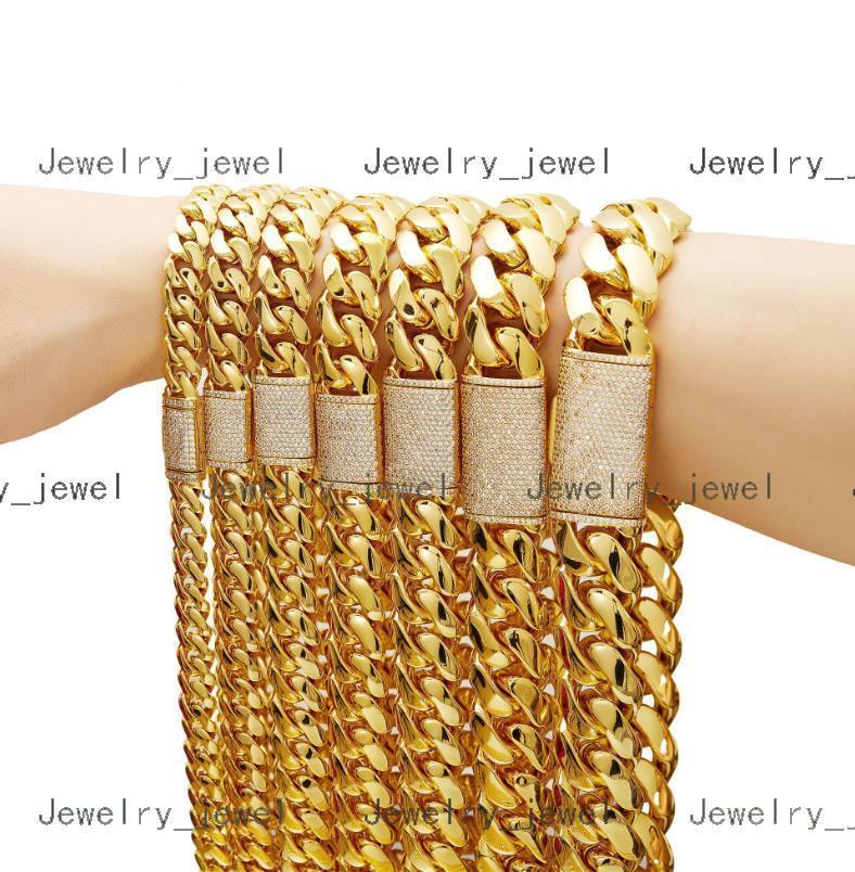 Monaco Cuban Chain 18k Gold Stainless Steel Cuban Chain 8mm 12mm 14mm 18mm Zircon Necklace for Men Women 14k Gold Chain Miami