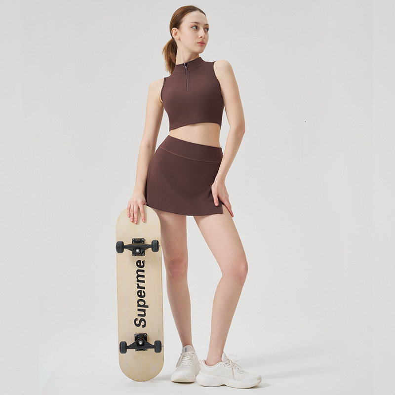 Sleeve Tight Skirt Running Sports Quick-Dry Short Set Top Yoga Vest for Women