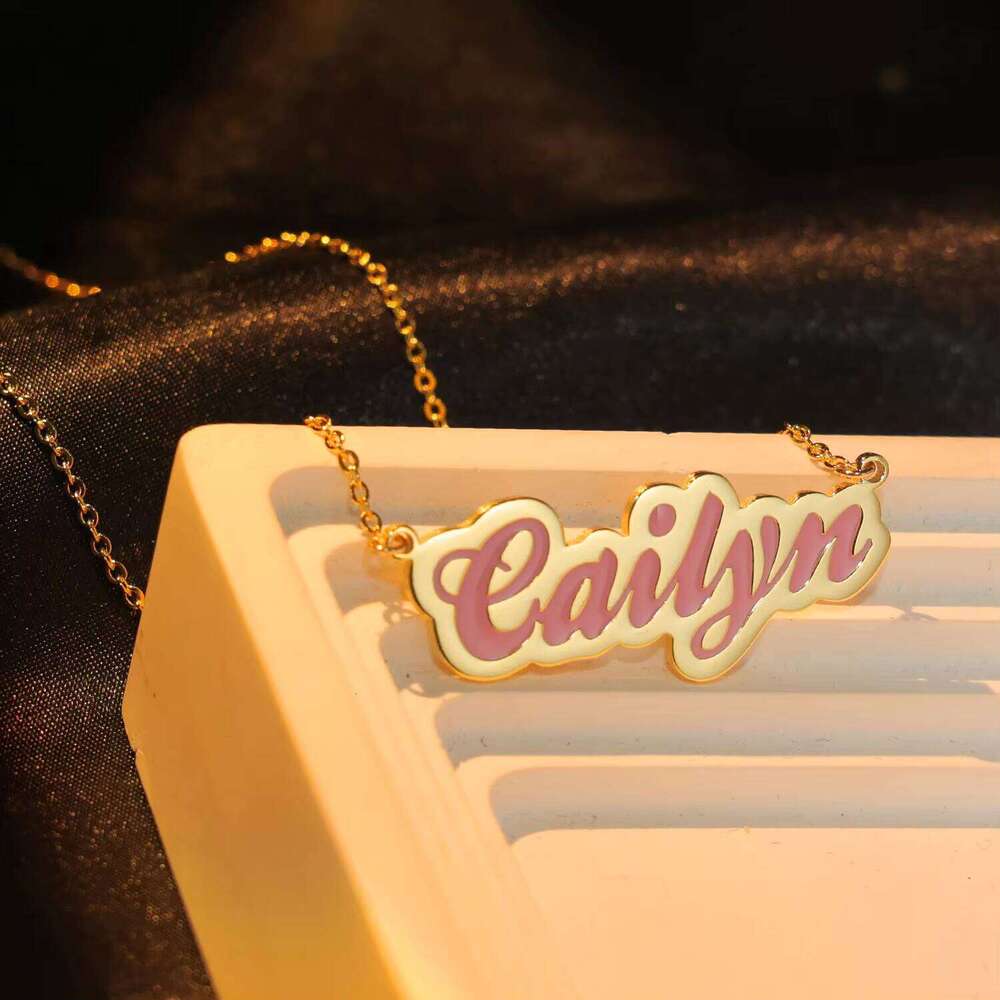 Stainless Steel Name Necklace Personalized Custom Enamel Letter With Different Color Charm Pendant for Women Wholesale